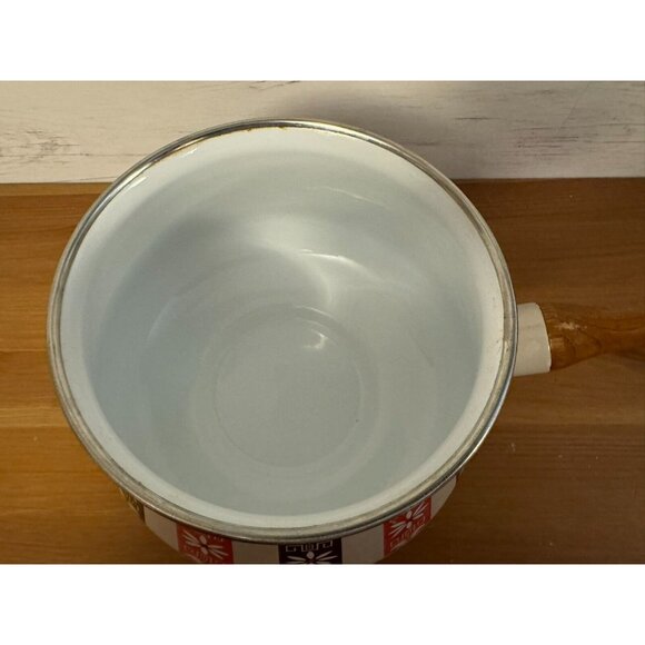 Enamel fondue soup cider pot with wooden handle 1960s Midcentury Modern MCM - Picture 4 of 6